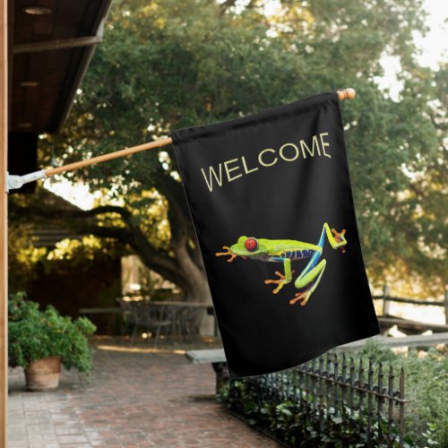 Red Eyed Painted Tree Frog Welcome House Flag