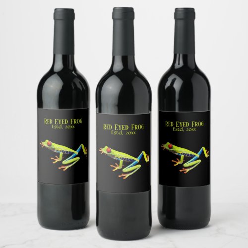 Red Eyed Painted Tree Frog  Wine Label