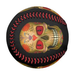 Red Eyed Sugar Skull Zombie Baseball