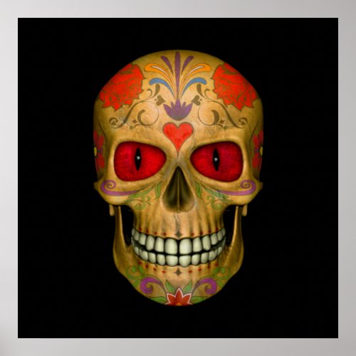 Red Eyed Sugar Skull Zombie   Colorful Posters