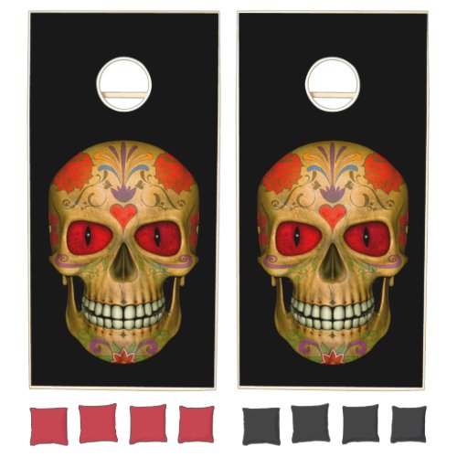 Red Eyed Sugar Skull Zombie  Cornhole Set