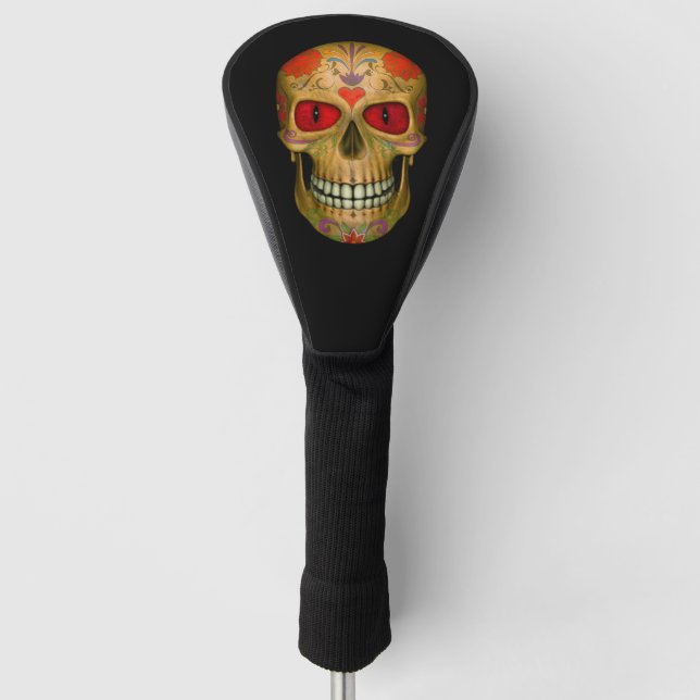 Red  Eyed Sugar Skull Zombie Golf Head Cover (Front)