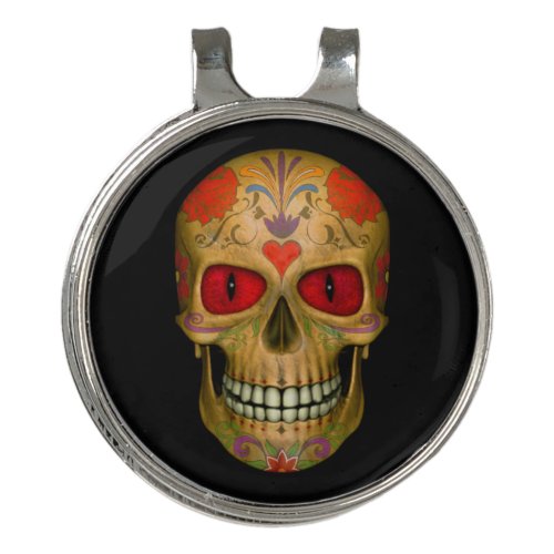 Red Eyed Sugar Skull Zombie  Golf Marker Hat Clip