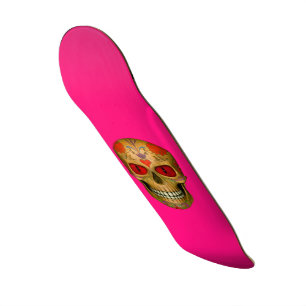 Red Eyed Sugar Skull Zombie Hot Pink Skateboard