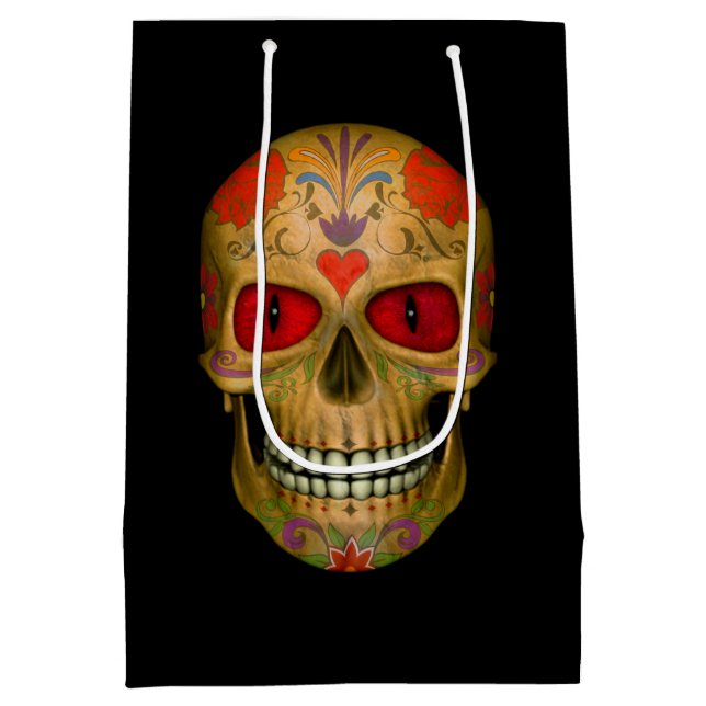 Red  Eyed Sugar Skull Zombie  Medium Gift Bag (Back)