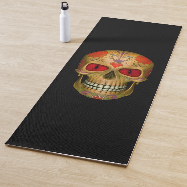 Red  Eyed Sugar Skull Zombie Yoga Mat (In Situ)