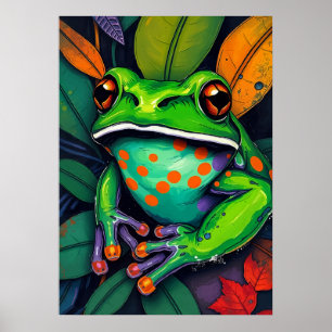 Red-Eyed Tree Frog Colorful Art Poster