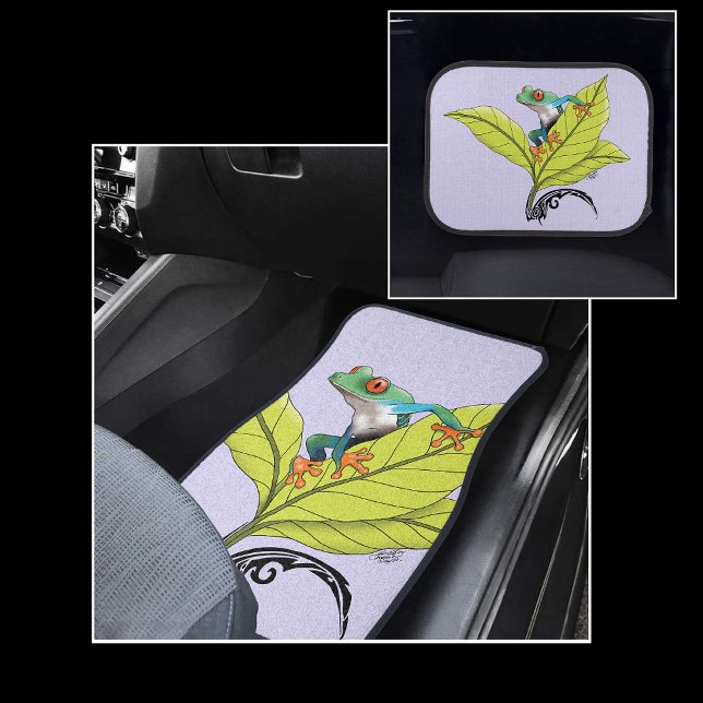 Red Eyed Tree Frog Green Leaves Lavender  Car Floor Mat (Creator Uploaded)