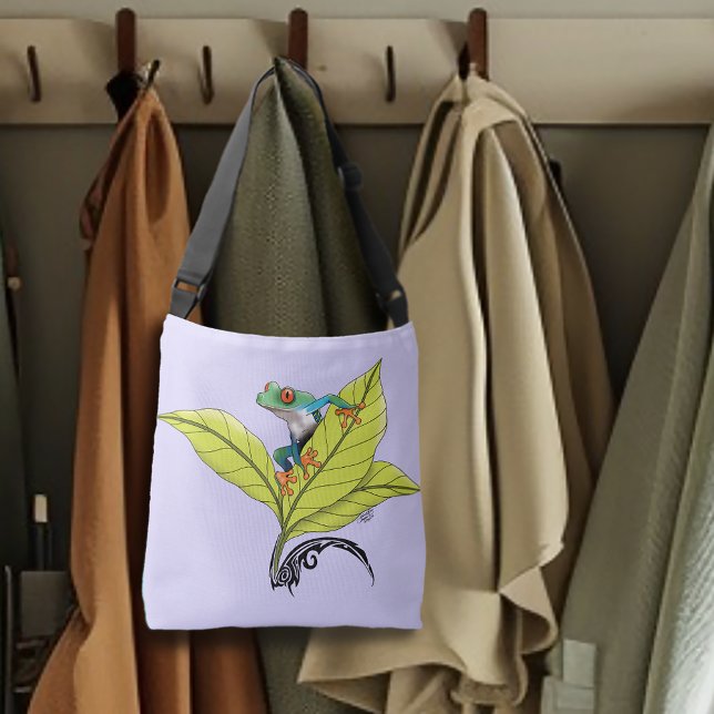 Red Eyed Tree Frog Green Leaves Lavender  Crossbody Bag (Creator Uploaded)