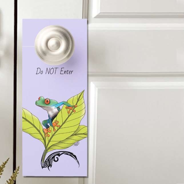 Red Eyed Tree Frog Green Leaves Lavender  Door Hanger (Creator Uploaded)