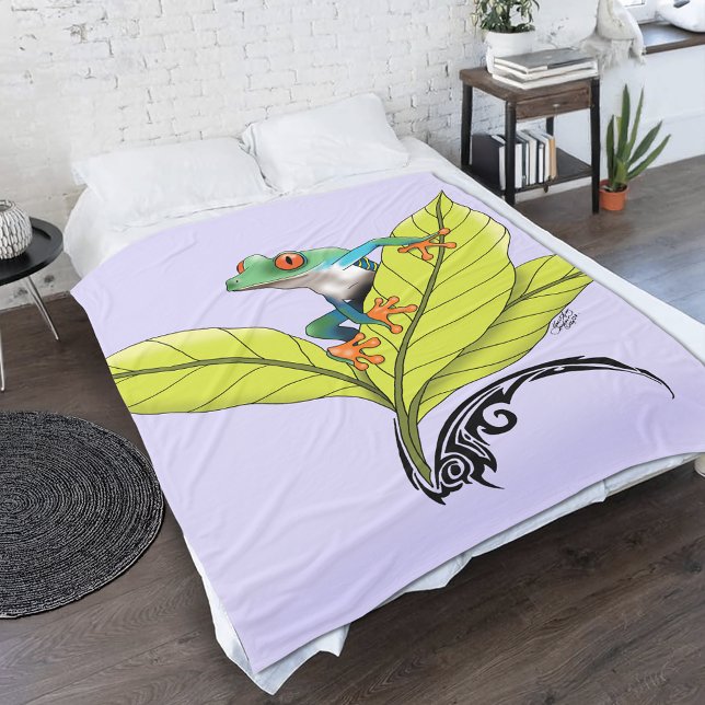 Red Eyed Tree Frog Green Leaves Lavender  Fleece Blanket (Creator Uploaded)