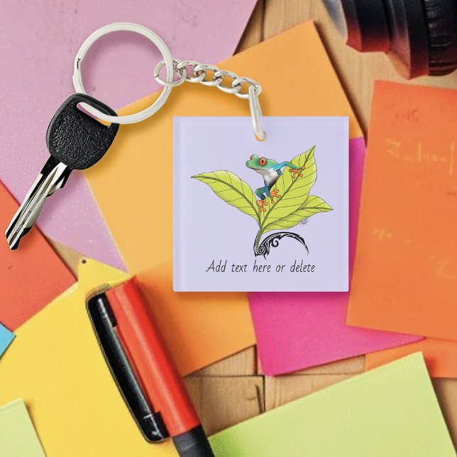 Red Eyed Tree Frog Green Leaves Lavender Keychain (Creator Uploaded)