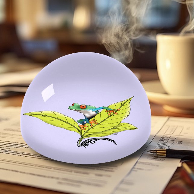 Red Eyed Tree Frog Green Leaves Lavender Paperweight (Creator Uploaded)