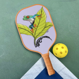 Red Eyed Tree Frog Green Leaves Lavender  Pickleball Paddle