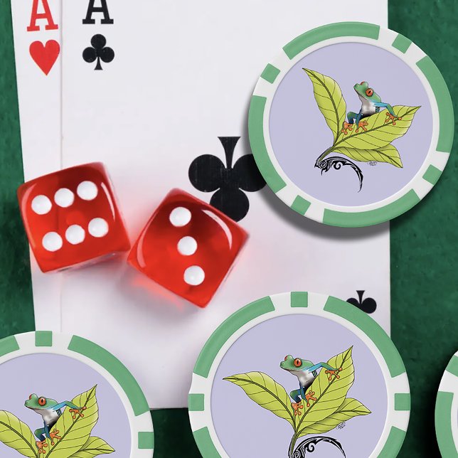Red Eyed Tree Frog Green Leaves Lavender  Poker Chips (Creator Uploaded)