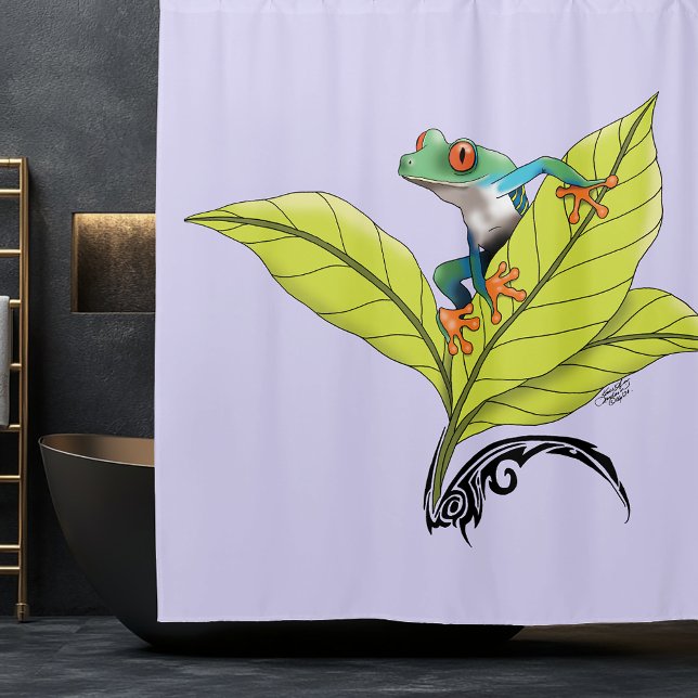 Red Eyed Tree Frog Green Leaves Lavender  Shower Curtain (Creator Uploaded)