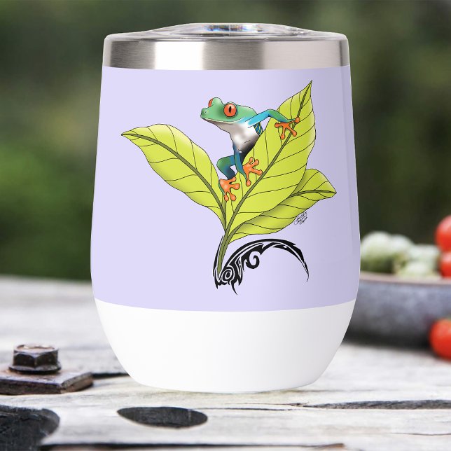 Red Eyed Tree Frog Green Leaves Lavender  Thermal Wine Tumbler (Creator Uploaded)