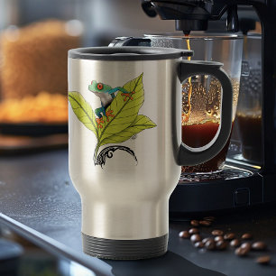Red Eyed Tree Frog Green Leaves Lavender  Travel Mug