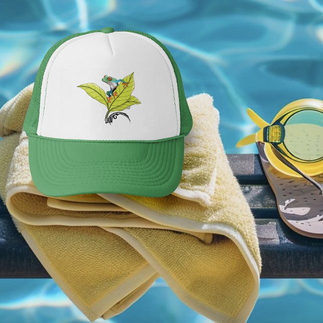 Red Eyed Tree Frog Green Leaves Lavender  Trucker Hat (Creator Uploaded)