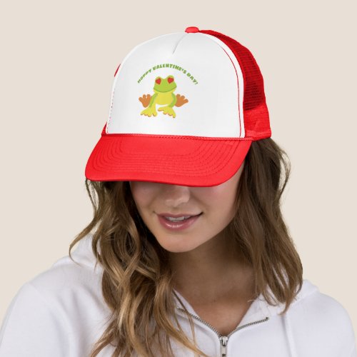 Red Eyed Tree Frog Hoppy Valentines Day Trucker Hat