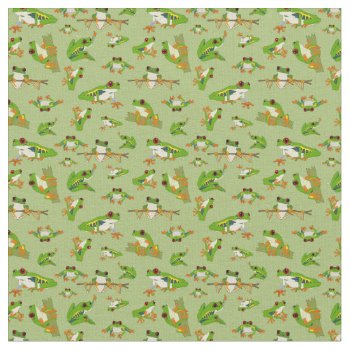 Red Eyed Tree Frog Pattern Fabric by Eclectic_Ramblings at Zazzle