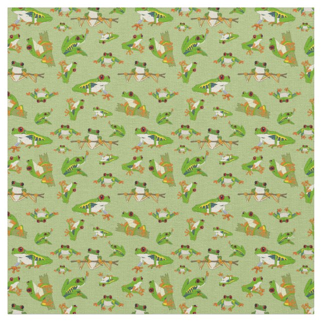Red Eyed Tree Frog Pattern Fabric (Close Up)