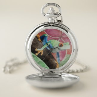 Red-Eyed Tree Frog Silver Pocket Watch