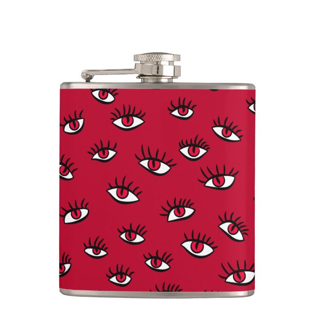 Red Eyes Pattern - Horror Gothic Aesthetic Flask (Front)