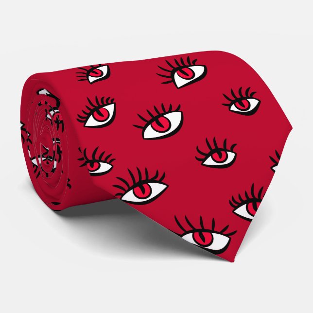 Red Eyes Pattern - Horror Gothic Aesthetic Neck Tie (Rolled)