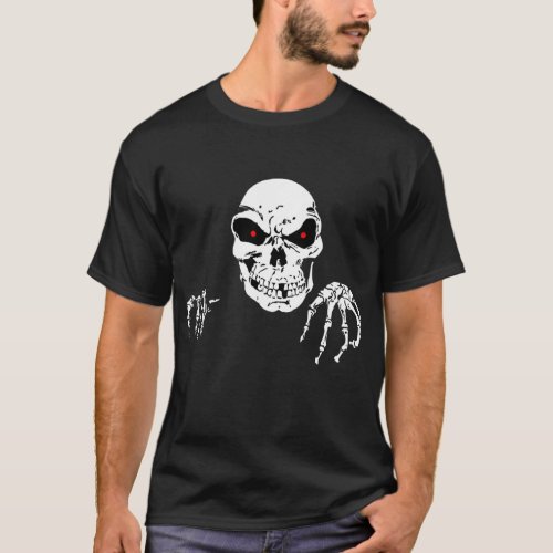 Red Eyes Skull climbing out of you Halloween Fun  T_Shirt