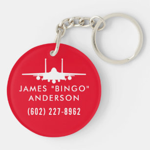 Red F-15E Squadron Callsign Phone Number Keychain