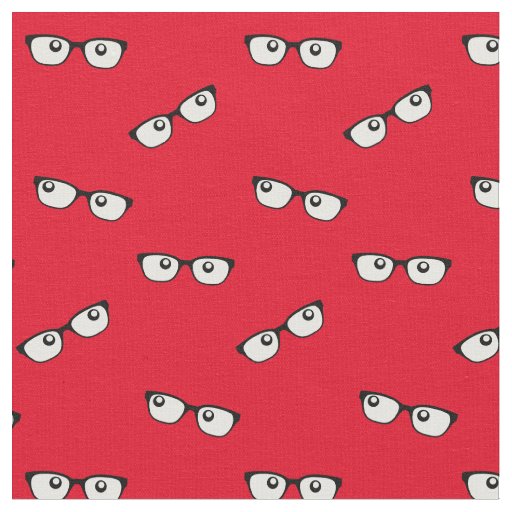 Red Fabric With Eyes and Eyeglasses Print