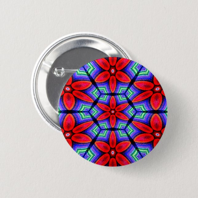 Red Fabrics Flowers Pattern Button (Front & Back)