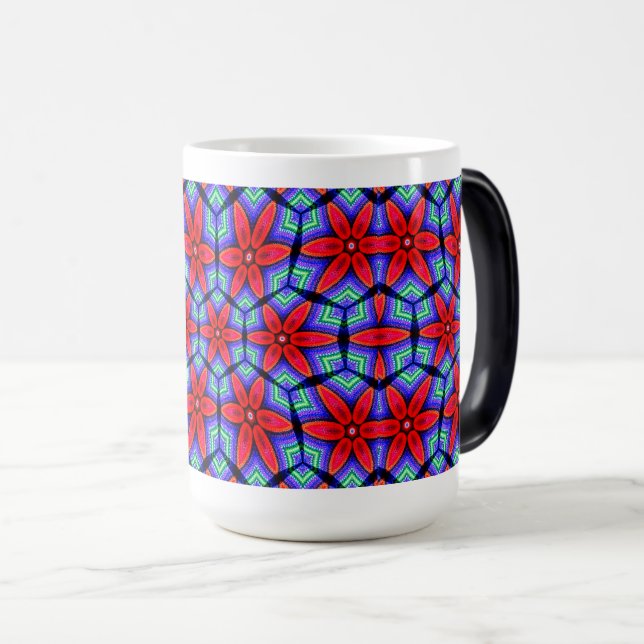 Red Fabrics Flowers Pattern Color Morph Mug (Front Right)