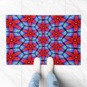 Red Fabrics Flowers Pattern Doormat