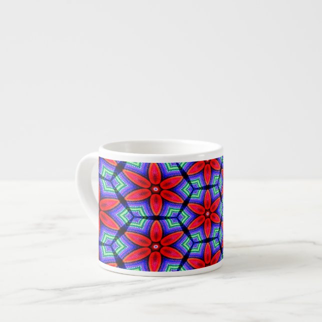 Red Fabrics Flowers Pattern Espresso Cup (Front Left)