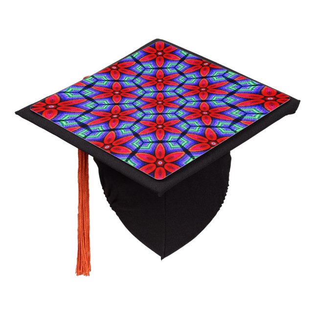 Red Fabrics Flowers Pattern Graduation Cap Topper (Angled)