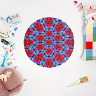 Red Fabrics Flowers Pattern Outdoor Rug