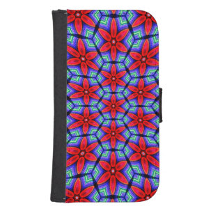 Red Fabrics Flowers Pattern Galaxy S4 Wallet Case