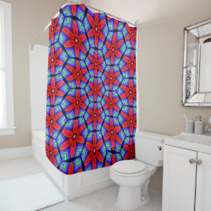 Red Fabrics Flowers Pattern Shower Curtain