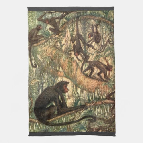Red Faced Spider Monkeys by Louis Sargent Kitchen Towel