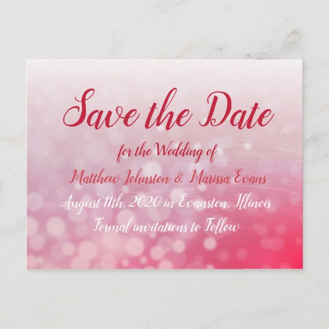 Red Fade Bubbles  Save the Date Postcard (Front)