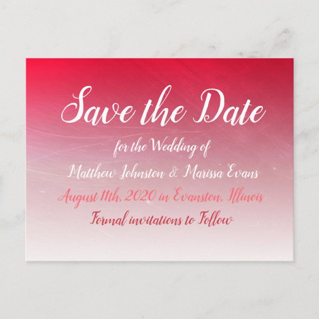 Red Fade Crackle Save the Date Postcard (Front)