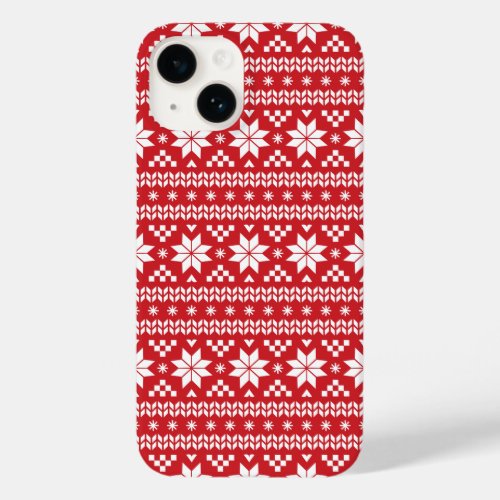 Red Fair Isle Christmas Sweater Pattern Case_Mate iPhone 14 Case