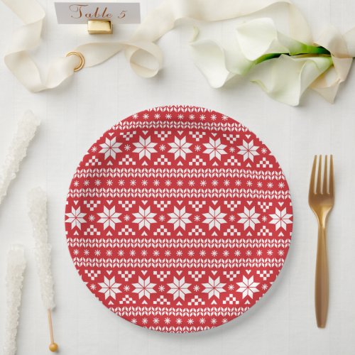 Red Fair Isle Christmas Sweater Pattern Paper Plates