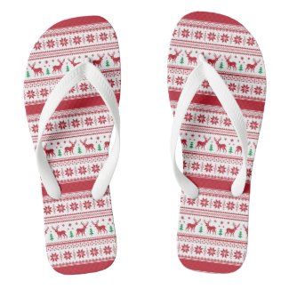 Red Fair Isle Design Flip Flops