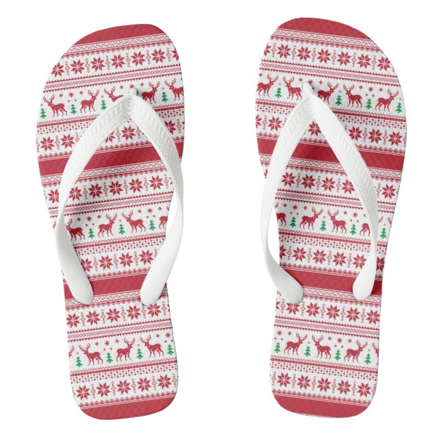 Red Fair Isle Design Flip Flops (Footbed)