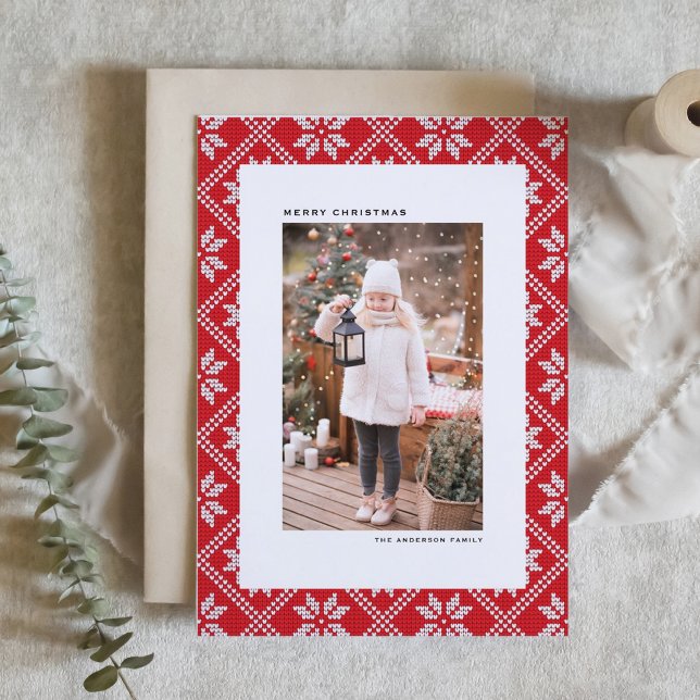 Red Fair Isle Knit Pattern Photo Christmas Holiday Card (Red Fair Isle Knit Pattern Photo Christmas Holiday Card)