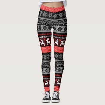 Red Fair Isle Pattern Leggings by K2Pphotography at Zazzle