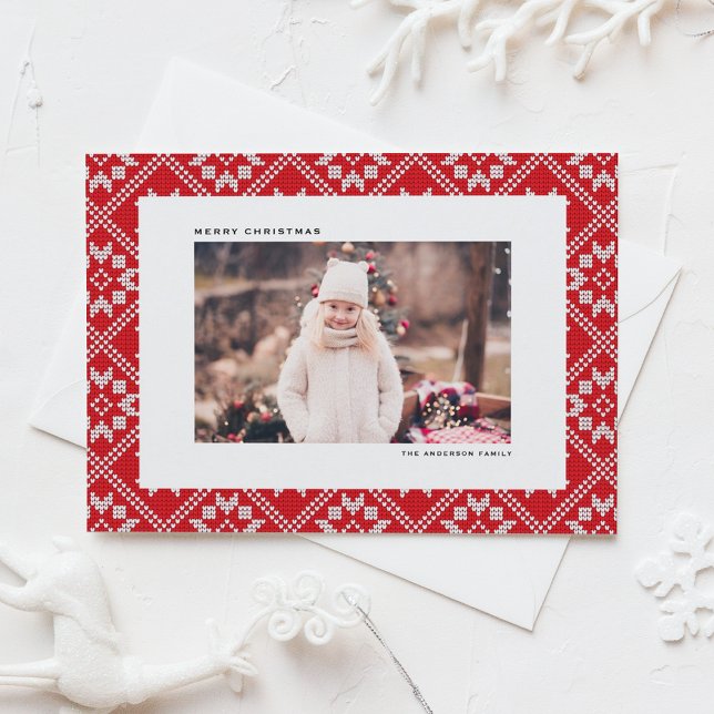 Red Fair Isle Winter Knit Pattern Photo Christmas Holiday Card (Red Fair Isle Winter Knit Pattern Photo Christmas Holiday Card)